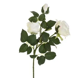 Trandafir artificial cu tulpina lunga, alb, 3 boboci, 80 cm