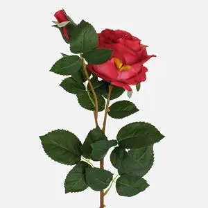 Ramura decorativa de trandafir rosu, 68 cm, cu 2 flori