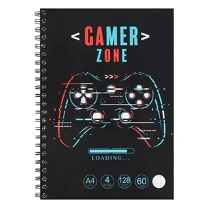 Caiet A4 Matematica cu Spirala, 4 Subiecte, Coperta Neagra Gaming, 128 File