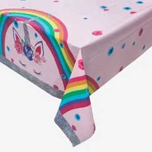 Fata de Masă Plastic Unicorn Curcubeu Roz pentru Petreceri