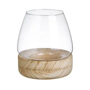 Vază Decorativă din Sticlă Transparentă cu Bază din Lemn