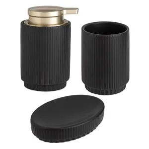 Set Baie Ceramic Negru cu Dungi Reliefate - 3 buclete