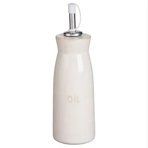 Recipient Ceramic Bej Stil Nordic cu Picurator Metalic pentru Ulei