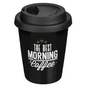 Pahar Cafea Ceramic Negru Lucios cu Capac Silicon 380ml