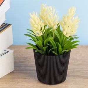Ghiveci Decorativi Negri cu Plante Artificiale și Flori Albe