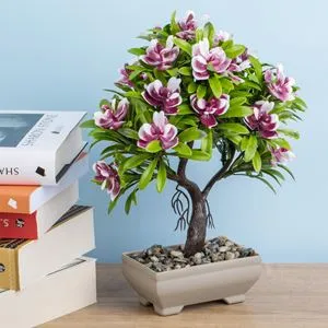 Ghiveci decorativi cu planta artificială Bonsai și flori roz