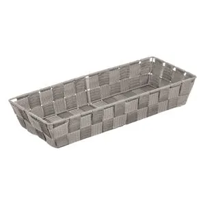 Cos de depozitare impletit, gri taupe, cu cadru metalic, 36x16x10 cm