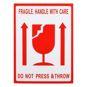 Autocolant de semnalizare pentru produse fragile, 6x8 cm, alb