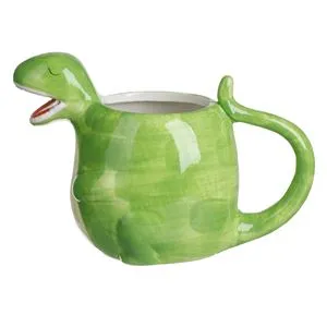 Cana decorativa ceramica verde cu model 3D dinozaur