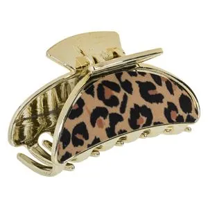 Clamă de păr aurie cu model leopard, formă semilună, 9 cm