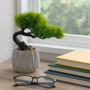 Ghiveci Decorativ cu Planta Artificiala Bonsai, Gri, 17x15x19cm