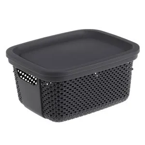 Cos de depozitare din plastic perforat cu capac, antracit