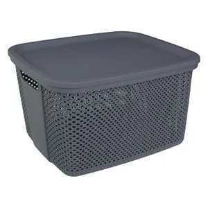 Cos de depozitare din plastic cu capac, 18L, antracit