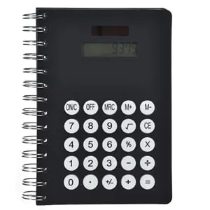 Carnet de notițe A5 cu spirală, copertă neagră mată și calculator integrat, 80 f