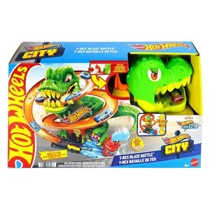 Set de lupta cu dinozaur T-Rex si masina de curse, verde
