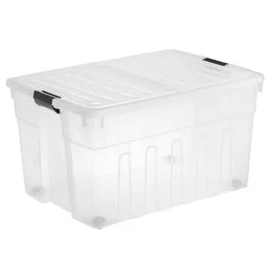 Cutie de depozitare plastic transparentă cu roți și capac pliabil 150L