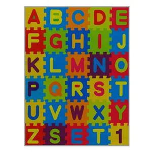 Covoras Decorativ pentru Copii cu Litere si Piese Puzzle, 120x90 cm, Multicolor