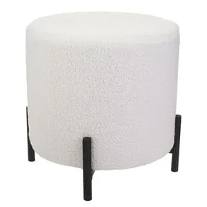 Taburet decorativ puf alb cu picioare metalice Ø38x40cm