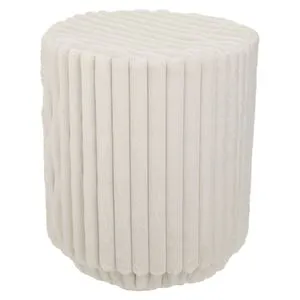 Taburet decorativ cilindric cu blană artificială alba
