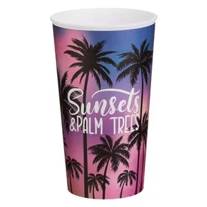 Pahar din Plastic, 650ml, Roz-Lila cu Imprimeu Palmieri