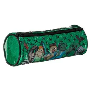 Penar tub rotund cu glitter, verde, model Minecraft, Ø8x22.5 cm