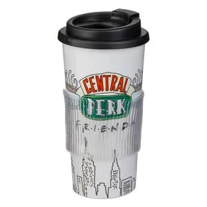 Pahar din plastic cu design Friends, 290ml, capac negru