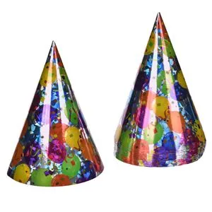 Coifuri de petrecere metalizate din carton cu model baloane multicolor