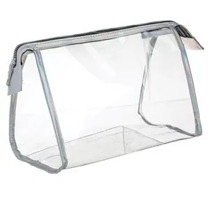 Portfard Transparent cu Margine Holografică Argintie, 26x14x18 cm