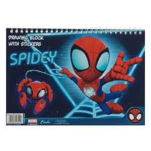 Bloc de desen B5 cu spirala Spidey si autocolante, 30 pagini albe