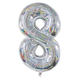 Balon folie argintie holografic număr 8 pentru petreceri