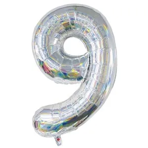 Balon Petrecere din Folie Argintie Holografica Nr.9 - 82cm