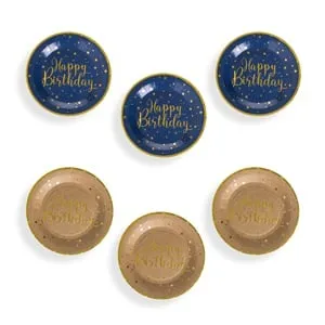 Set de 6 Farfurii de Petrecere Kraft Albastru cu Stele Aurii