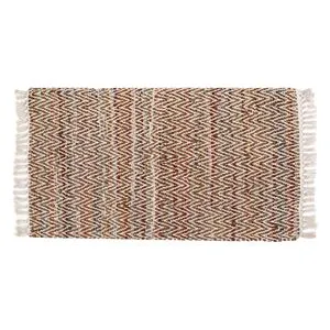 Covoraș decorativ din piele artificială maro cu franjuri, 100x60 cm