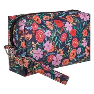 Portfard Floral Negru cu Maner – Organizator Cosmetice