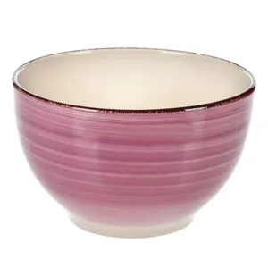 Bol Ceramic Lila Bej cu Dungi Orizontale și Margine Maro 850ml