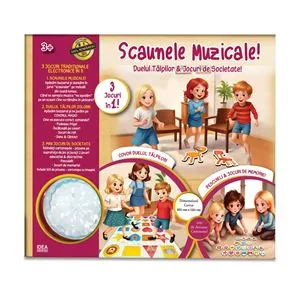 Joc de societate 3 în 1 cu buzzer muzical, covoraș și scaune pentru copii