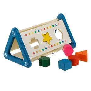 Sortator de forme din lemn, Triunghiular, 6 piese, Multicolor, 23,5x14x12,5cm