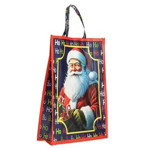 Sacosa reutilizabila din PP de Craciun cu imprimeu Mos Craciun, 50x16x70cm