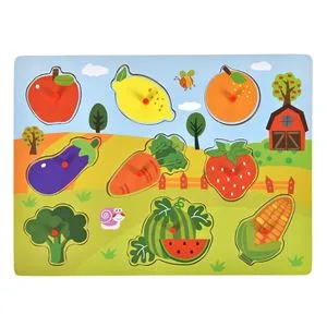 Puzzle din lemn cu fructe și legume, set de 9 piese