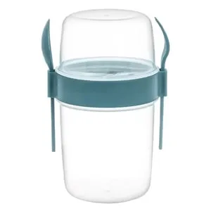 Caserola Dubla din Plastic cu Furculita & Lingura Turcoaz Take Away 1.1L