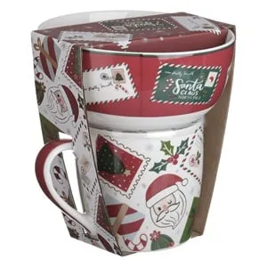 Set Decorațiuni de Crăciun: Cana și Bol Ceramic Bordo