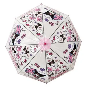 Umbrelă automată fucsia Hello Kitty și Kuromi pentru copii