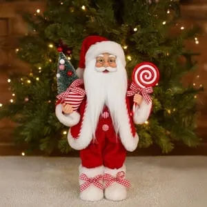 Figurina Decorativa Craciun Mos Craciun cu Brad & Candy 31cm