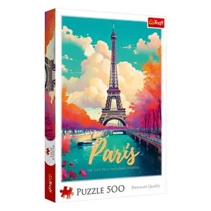 Puzzle 500 piese, Paris - Turnul Eiffel și Sena, Multicolor