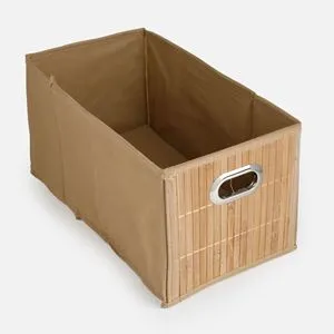 Cutie de depozitare pliabilă din bambus, natural, cu mânere metalice, 31x15x15 cm