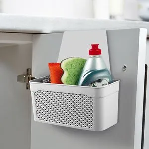 Coș organizator suspendabil din plastic alb pentru dulap, 24x13x24 cm