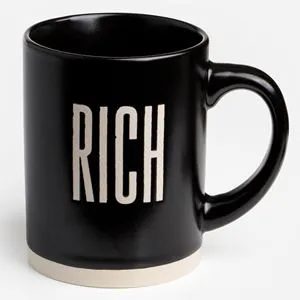 Cana Ceramică Negru cu Imprimare Reliefată Rich