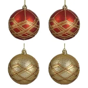 Set Globuri de Crăciun Rosii Aurii cu Glitter