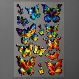 Autocolante Puffy cu Fluturi Holografice - Set de 14 bucăți pentru decorațiuni c