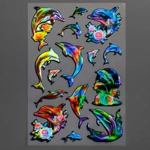 Autocolante Puffy cu Delfini Holografici - Set de 15 bucăți
